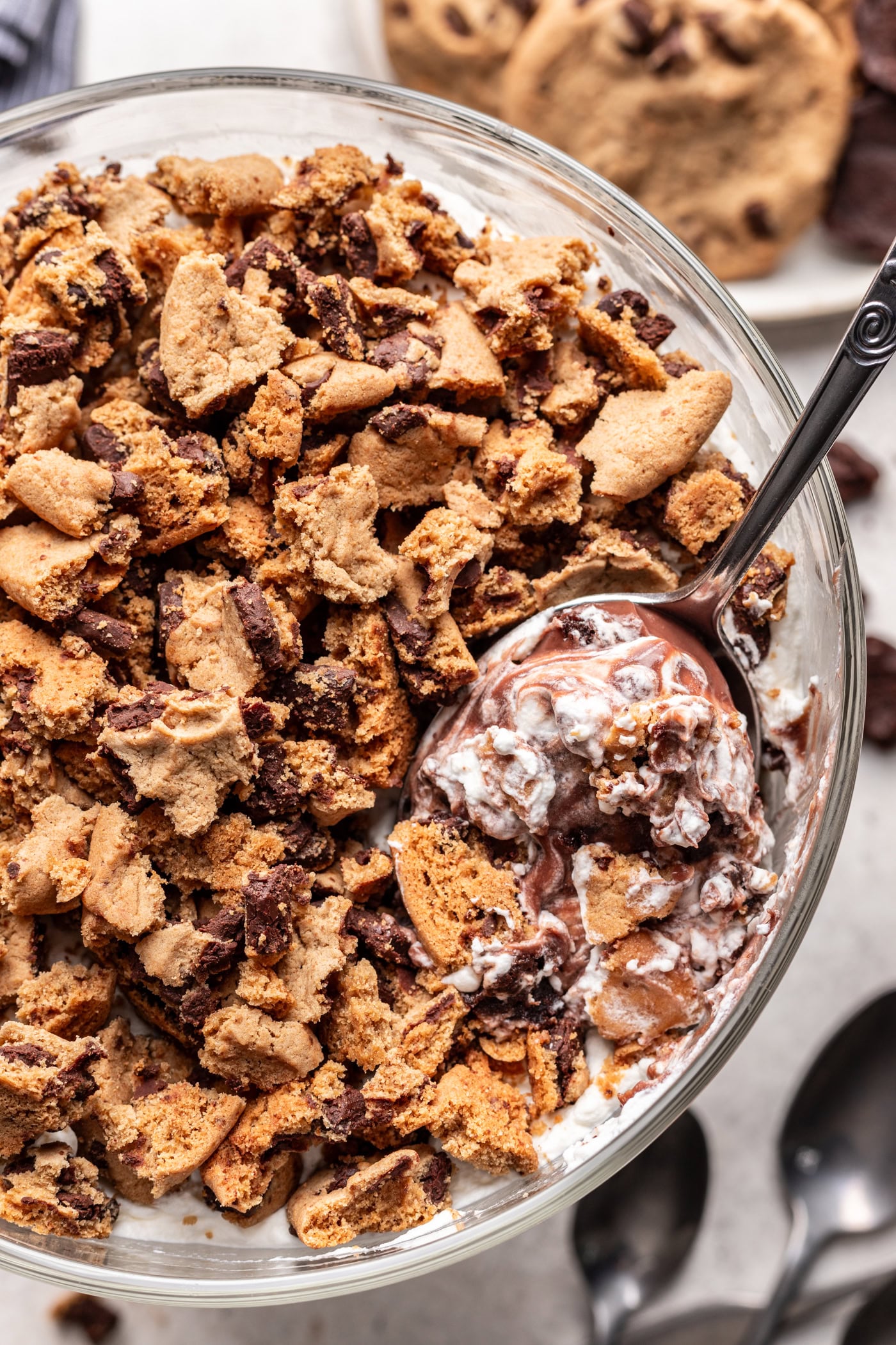 cookie brownie trifle scooped with a spoon