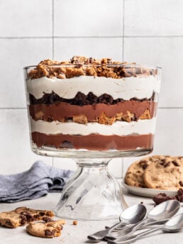 cookie brownie trifle in a glass dish