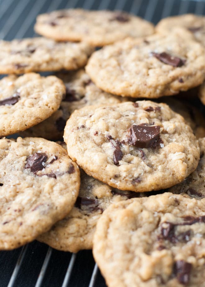 Dark Chocolate Chunk Oatmeal Peanut Butter Cookies w/ Sea Salt