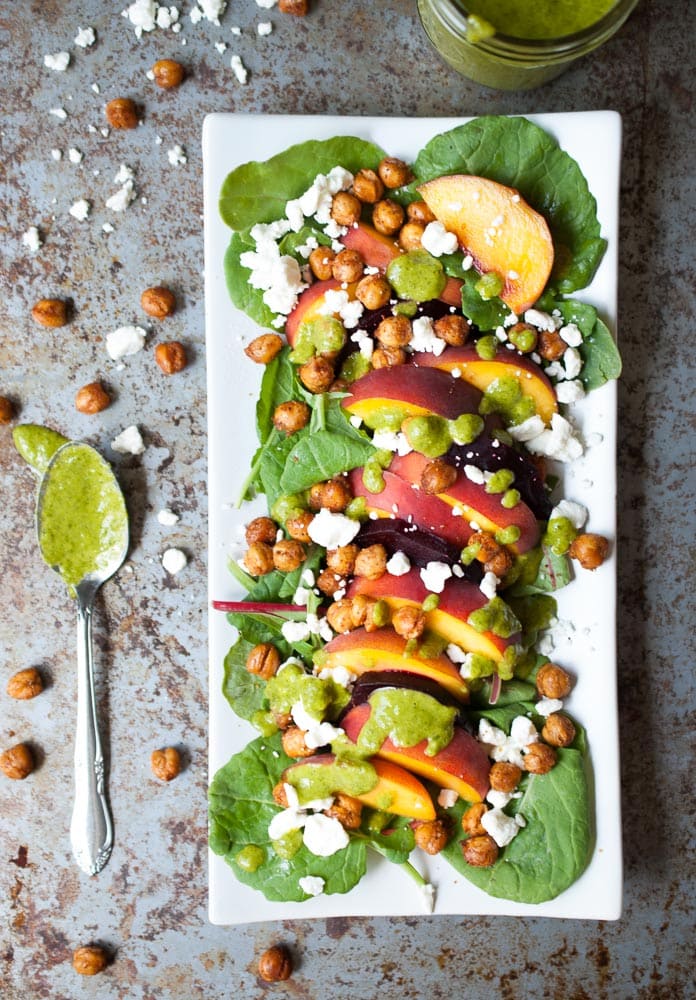 Roasted Beet, Peach, & Crispy Chickpea Salad
