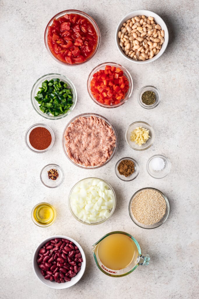 ingredients in bowls for chili