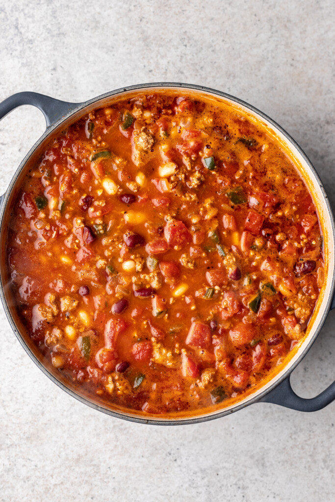 large pot of turkey chili
