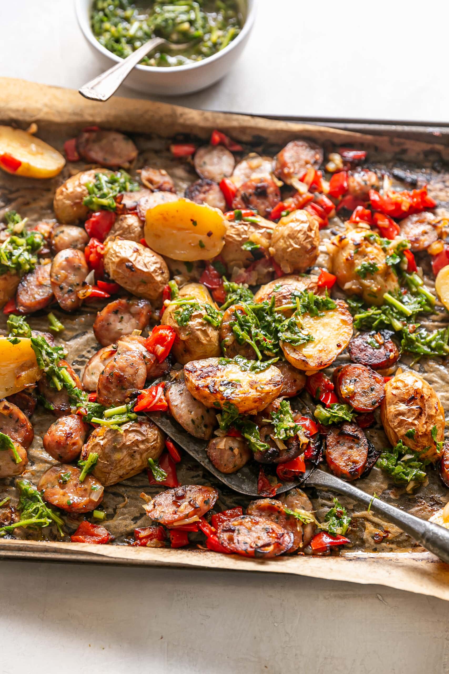 Sheet Pan Sausage and Potatoes - Averie Cooks