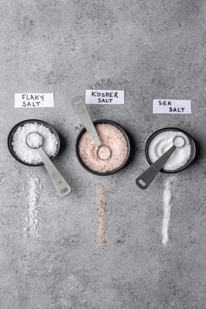 3 small bowls filled with kosher salt