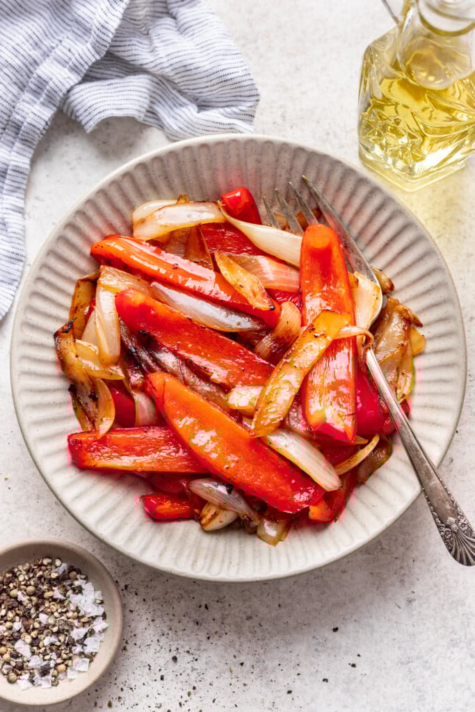 sautéed onions and peppers on a plate