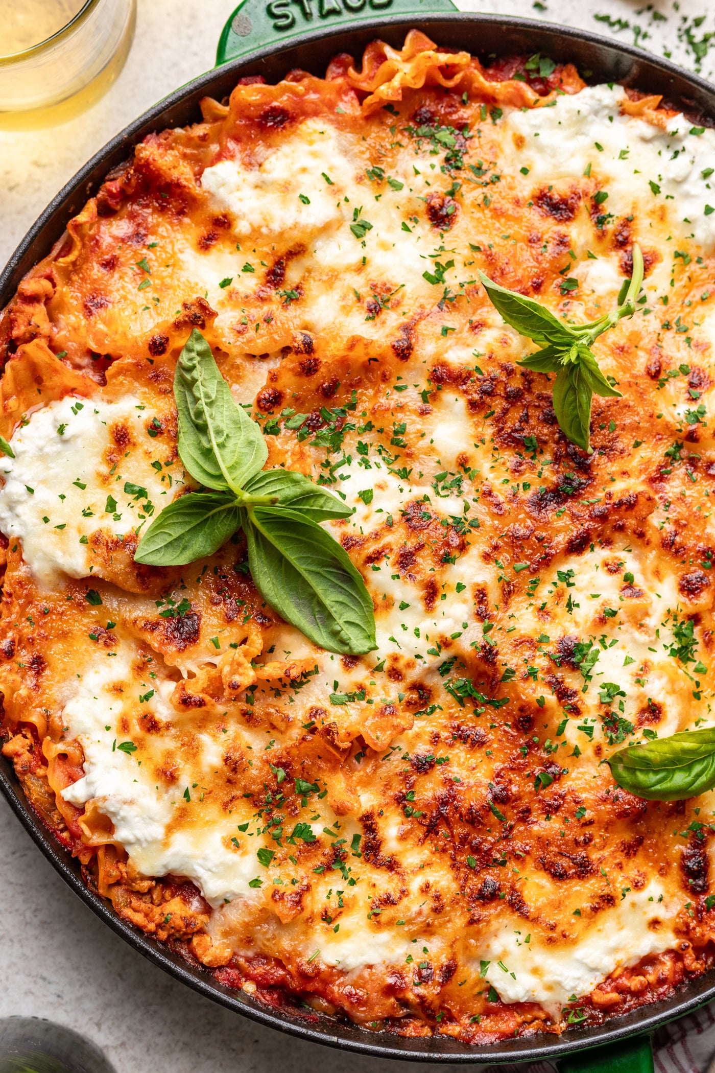 close up of lasagna with cottage cheese