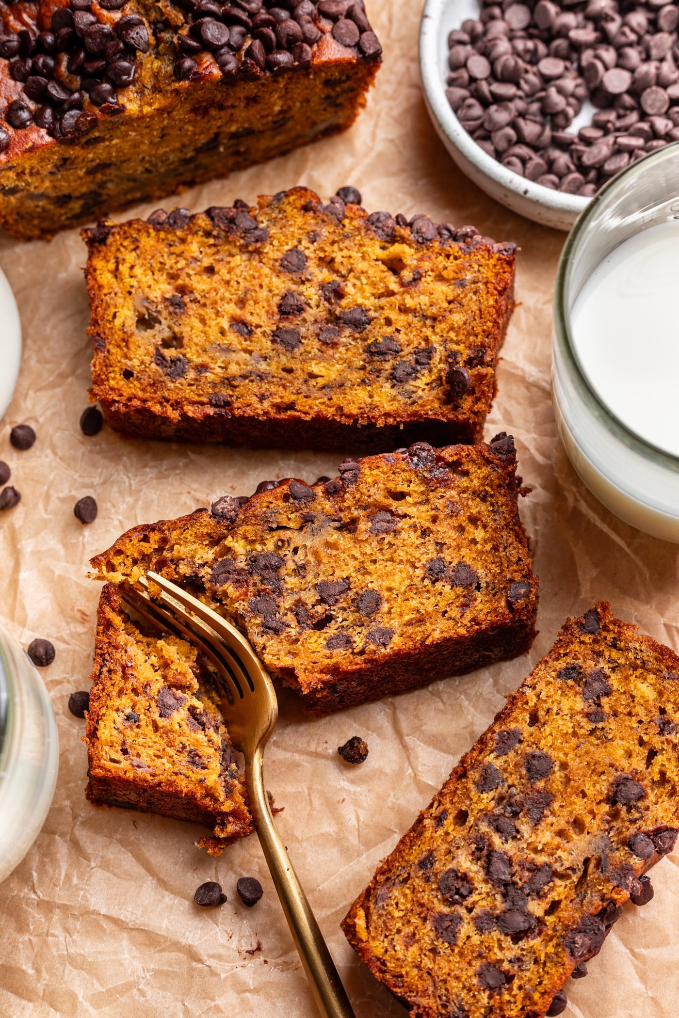 Rich banana bread with gooey chocolate chips, perfect for breakfast or snack
